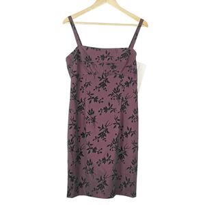 Johnathan Martin Vintage Purple Iridescent Leaf Print Slip Dress Size 13 NEW 90s